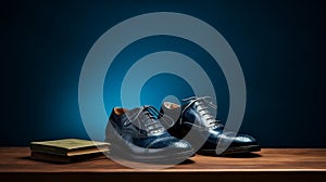 Captivating Indigo Leather Shoe On Table: Tonalist Genius Style photo