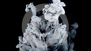 Captivating Ink Fusion: Dark Grey Paint Drop Creating Abstract Cloud in Water - Isolated Ink Swirl on Black