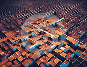 A captivating isometric block abstract design showcasing a dynamic data visualization UI, featuring