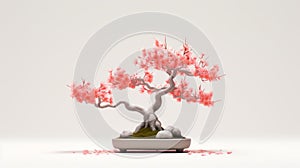 Captivating Japanese Bonsai Tree In 3d: A Delicate Blend Of Light Red And Gray