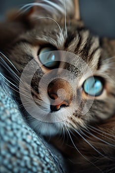 Captivating Kitty: A Glimpse into the Worried World of a Blue-Ey photo