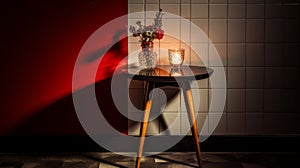 Captivating Light: A Modern Side Table With Red Tile photo