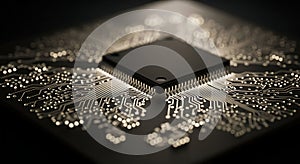 Digital Brain: Microchip on Glowing Circuit Board