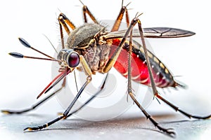 Up Close with a Mosquito A Detailed Macro View of Insect Anatomy Showing Remarkable Black Brown and Red photo