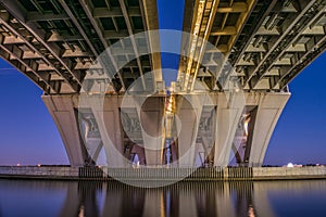 Captivating night view of the illuminated Woodrow Wilson Memorial Bridge crossing the Potomac River