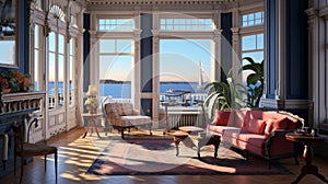 Captivating Nostalgia: A Tranquil Victorian Seaside Retreat Embraced by Timeless Elegance and Coastal Charm - AI Generative