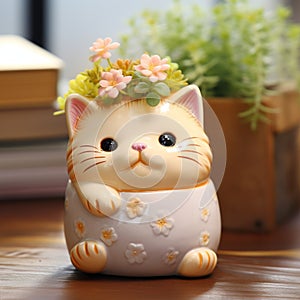 Captivating Oshare Kei Cat Sitting In Terracotta Vase With Realistic Lighting