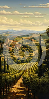 Timeless Artistry: Italian Vineyard Landscape Painting photo