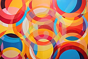A captivating painting where an array of differently-hued circles are arranged in an intriguing pattern, Bright, interlinked