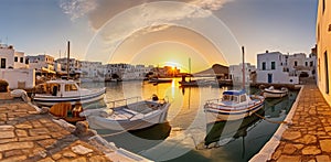 Captivating Panoramic View of the Picturesque Harbor at Summer Sunset. Generative AI