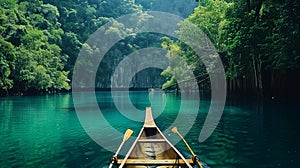 Captivating photo capturing a canoeing adventure amidst the tranquil waters and breathtaking limestone cliffs of the