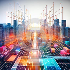 Vibrant City Grid: Abstract Mapping Concept.