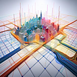 Vibrant City Grid: Abstract Mapping Concept.