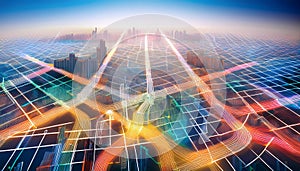 Vibrant City Grid: Abstract Mapping Concept.