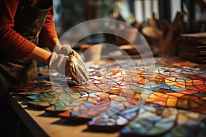 Meticulous Craftsmanship: Creating a Vibrant Mosaic Masterpiece photo