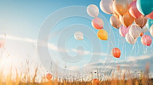 Whimsical Balloons Ascending to Pastel Skies photo