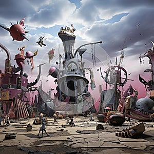 Epic Clash: Surreal Creatures Engaged in Futuristic Battle photo