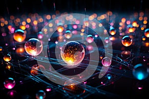 Glowing Orb Network: Illuminated Technology in Enigmatic Darkness photo