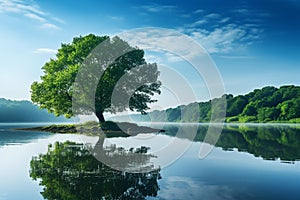 Tranquil Lake at Dawn: Serene Reflections and Harmonious Ripples photo