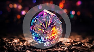 Captivating Photograph of Massive Diamond Gleaming with Mesmerizing Colorful Light Refractions. Generative Ai