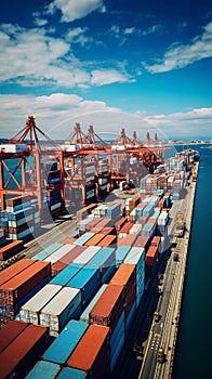 Vibrant Container Ships in Action at Busy Shipping Port photo