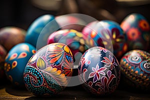 Vibrant Easter Egg Medley on Wooden Surface photo