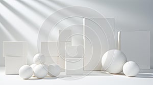 Ethereal Geometric Harmony: White Shapes on Matte Surface