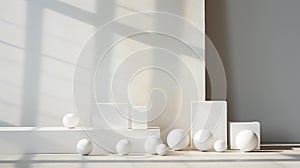 Ethereal Geometric Harmony: White Shapes on Matte Surface