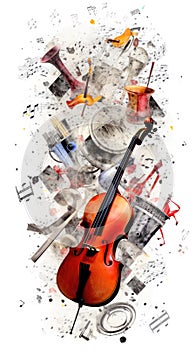 In a captivating photograph, a whirlwind of musical notes and instruments takes center stage, celebrating International Music Day