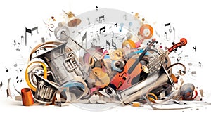 In a captivating photograph, a whirlwind of musical notes and instruments takes center stage, celebrating International Music Day