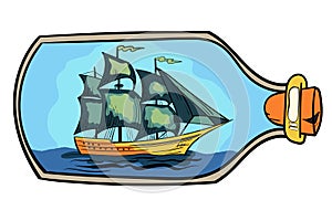 Captivating pirate ship in a bottle illustration, showcasing a stunning maritime scene