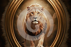 Stunning Portrait of a Lion on Display photo