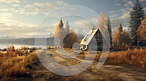 Captivating Post-apocalyptic Cabin Image On A Serene Road