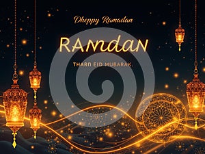 Stunning Ramadan Eid Mubarak Lantern Banner A Generative AI Design for Celebration