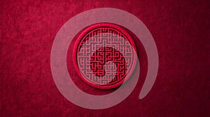 Captivating Red Chinese Symbol Representing Good Fortune and Prosperity in a Rich Background photo