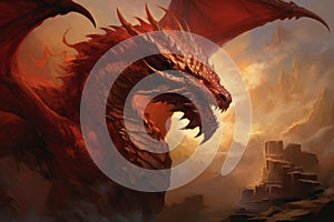 Captivating Red dragon fantasy art. Generate Ai