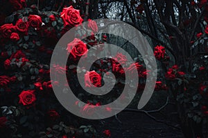 Captivating Red rose bush. Generate Ai photo