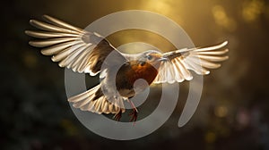 Captivating Robin In Flight: Stunning Uhd Photo With Captivating Light Effects