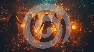 Mystical Night Festival with Fire and Silhouetted Figures