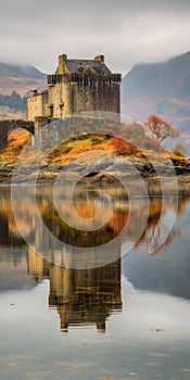 Captivating Scottish Landscape: Eilean Donan Castle Reflected In Water