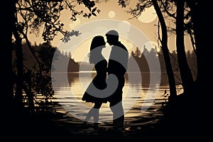 Captivating Silhouette of romantic couple admiring sunset together. Generate ai