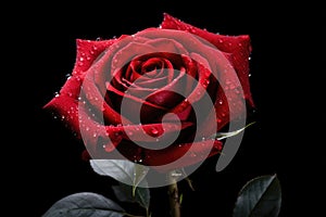 A captivating single red rose shining with the allure of water droplets, showcasing the essence of natural beauty, red rose