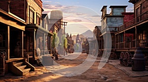 Captivating Snapshot of a Wild West Town Street. A Glimpse into the Old Western Frontier