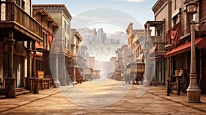 Captivating Snapshot of a Wild West Town Street. A Glimpse into the Old Western Frontier