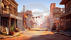 Captivating Snapshot of a Wild West Town Street. A Glimpse into the Old Western Frontier