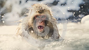 Captivating Snow Monkey Engaging In Natural Behavior