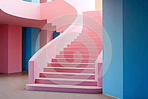 Captivating Spiral stairs pink sky. Generate Ai