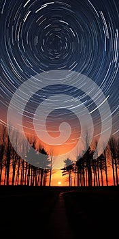 Captivating Star Trail Photography: Time-lapse Sky Above Trees