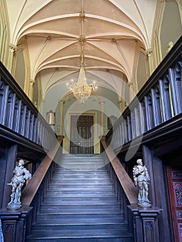 Elegant Grand Staircase Welcoming Visitors to Haunted Charleville Castle, County Offaly, Ireland\