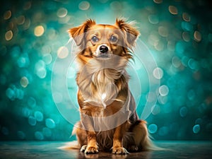 Charming TealColored Background Features a Delightful Dog Posing for a Stunning Stock Photo Perfect for Pet Lovers photo